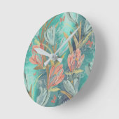 Korallenroter aquamariner BlumenCoffe Runde Wanduhr (Winkel)