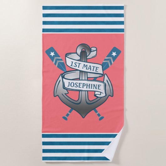 Korallenroter blauer Streifen des Seeanker-1. Strandtuch (Vorderseite)