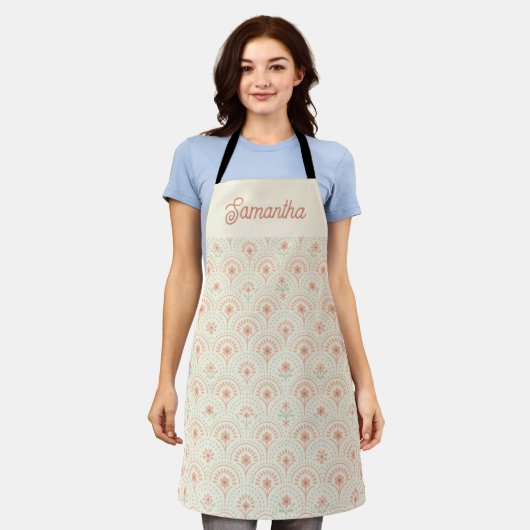 Korallenroter Boho-Geometrie-Muster Custom Monogra Schürze (Getragen)