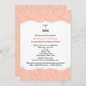 Korallenroter Damast BSN RN LPN des Einladung (Vorne/Hinten)