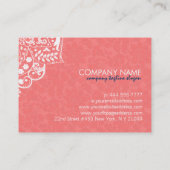 Korallenroter Hintergrund und weiße Blumenspitze Visitenkarte (Rückseite)