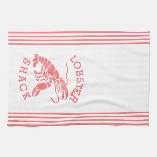 Korallenroter Hummer und Streifen-Design Geschirrtuch (Horizontal)