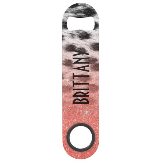 Korallenroter Imitat-Glitzer auf schwarzem u. Speed Flaschenöffner (Vorderseite)