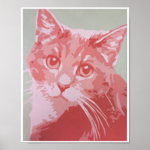 Korallenroter Katzen-Druck Poster