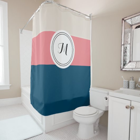 Korallenroter Marine-Blau-moderner Duschvorhang (Beispiel)