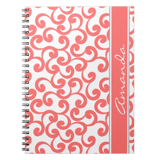 Korallenroter mit Monogramm Element-Druck Notizblock (Vorderseite)