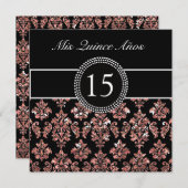 KORALLENROTER ROSA GLITZER-EFFEKT-SCHWARZ-DAMAST EINLADUNG (Vorne/Hinten)