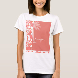 Korallenroter rosa tropischer Hibiskus; T-Shirt