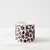 Korallenroter schwarzer Leopard-Tierdruck mit Espressotasse (Vorderseite)