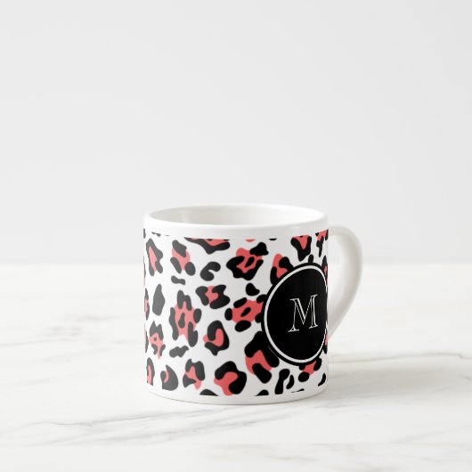 Korallenroter schwarzer Leopard-Tierdruck mit Espressotasse (Vorderseite Rechts)