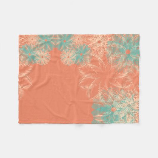 Korallenroter und aquamariner Blumenentwurf Fleecedecke (Vorderseite (Horizontal))