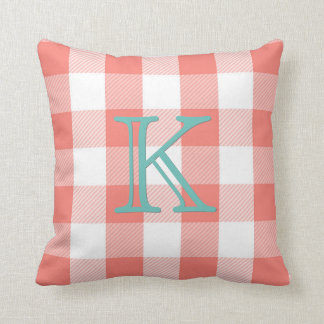 Korallenrotes aquamarines Monogramm des Kissen