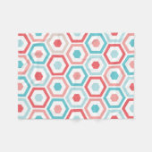 Korallenrotes aquamarines Retro geometrisches Fleecedecke (Vorderseite (Horizontal))