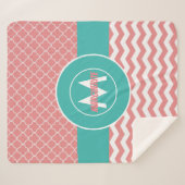 Korallenrotes aquamarines Zickzack Quatrefoil Sherpadecke (Vorderseite (Horizontal))