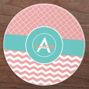 Korallenrotes aquamarines Zickzack Quatrefoil Untersetzer