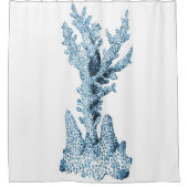 Korallenrotes blaues Küstenozean-Aquarell Duschvorhang (Vorderseite)