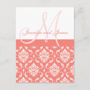 Korallenrotes Damast-Monogramm nennt UAWG RSVP Karte