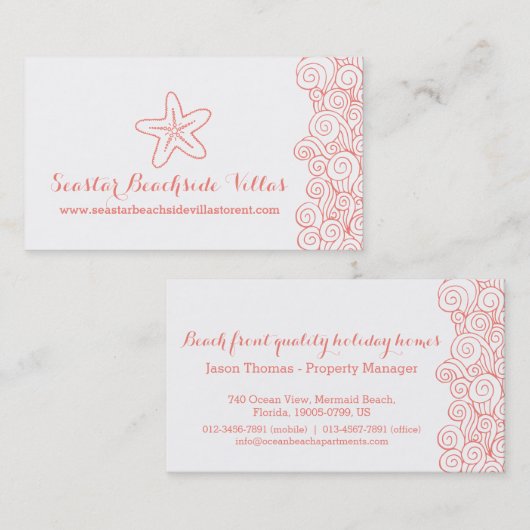 Korallenrotes Eigentum Strand Starfish, das Karten (Vorne/Hinten)