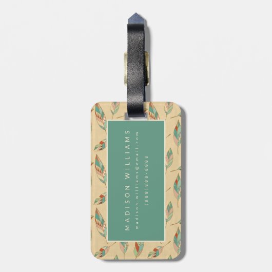 Korallenrotes Feder-Muster SüdwestGeo-Schritt-| Gepäckanhänger (Rückseite vertikal)