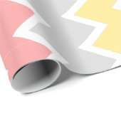 Korallenrotes gelbes und graues Zickzack Geschenkpapier (Rolleneckpunkt)