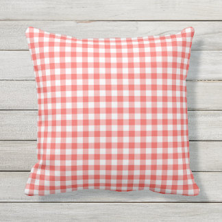 Korallenrotes Gingham-Muster-Kissen im Freien Kissen Für Draußen