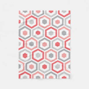 Korallenrotes graues Retro geometrisches Muster Fleecedecke