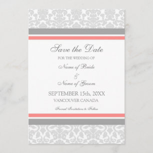 Korallenrotes Graues Save the Date Wedding Karte
