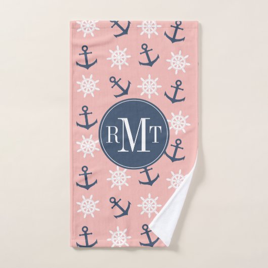 Korallenrotes Marineblauanker- und Badhandtuch Set (Handtuch)