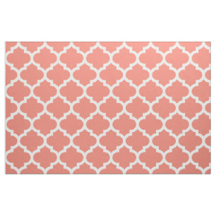 Korallenrotes Marokkaner Quatrefoil Gitter-Gewebe Stoff