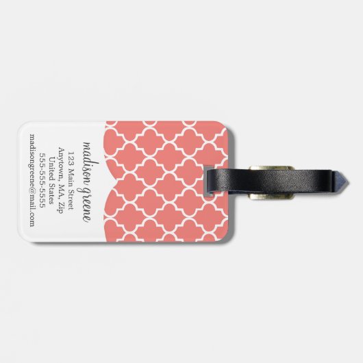 Korallenrotes marokkanisches Fliesen-Gitter Gepäckanhänger (Rückseite horizontal)
