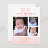 Korallenrotes modernes Monogramm-einfache 3 Ankündigungspostkarte (Vorne/Hinten)