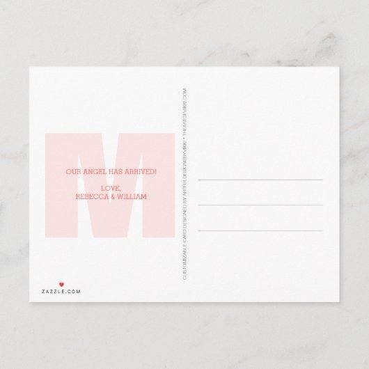 Korallenrotes modernes Monogramm-einfache 3 Ankündigungspostkarte (Rückseite)