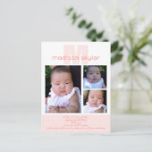 Korallenrotes modernes Monogramm-einfache 3 Ankündigungspostkarte (Stehend Vorderseite)