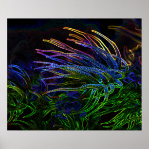 Korallenrotes Neonplakat der dunklen Kunst durch Poster