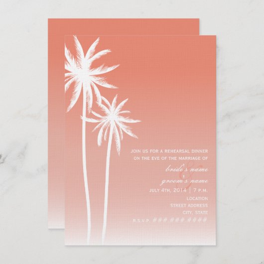 Korallenrotes Ombré Palme-Strand-Proben-Abendessen Einladung (Vorne/Hinten)