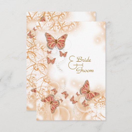 Korallenrotes Pfirsichschmetterlings-uAwg RSVP Karte (Vorne/Hinten)