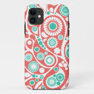 Korallenrotes Retro Paisley-Muster Case-Mate iPhone Hülle