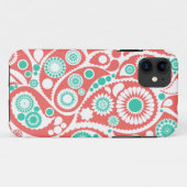 Korallenrotes Retro Paisley-Muster Case-Mate iPhone Hülle (Rückseite (Horizontal))