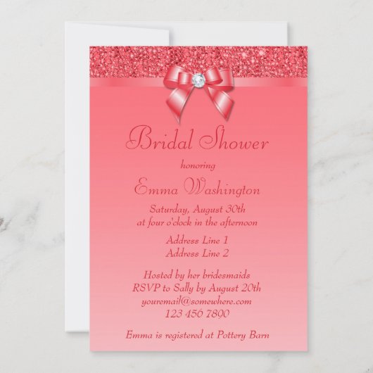 Korallenrotes Rosa DruckSequins u. Einladung (Rückseite)