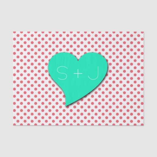 Korallenrotes rosa Polka Punkt-Monogramm durch Seidenpapier (Vorderseite)