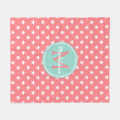 Korallenrotes rosa und cooles Aqua hat Monogramm Fleecedecke (Vorderseite (Horizontal))