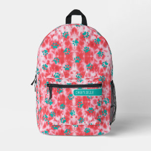 Korallenrotes Shibori Topas Blaues Pfotenmuster Cu Bedruckter Rucksack