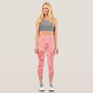 Korallenrotes tropisches Blumenmuster Capri Leggings