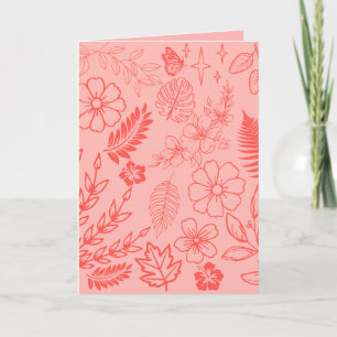 Korallenrotes tropisches Blumenmuster Karte