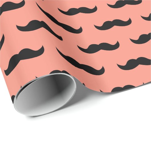 Korallenrotes und schwarzes Schnurrbart-Muster Geschenkpapier (Rolleneckpunkt)