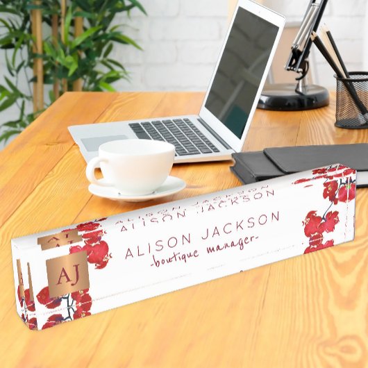 Korallenrotes Urinorchid-Kupfer mit Monogramm Namensplakette