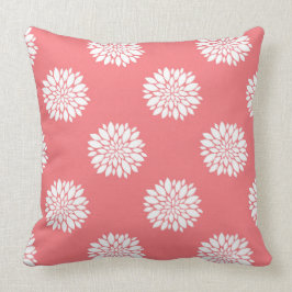 Korallenrotes Wurfs-Kissen mit weißen Dahlien Kissen