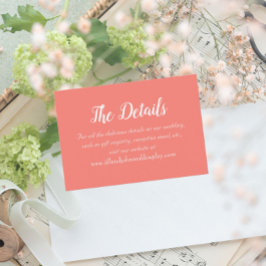 Korallenschlichte Hochzeitdetails Begleitkarte