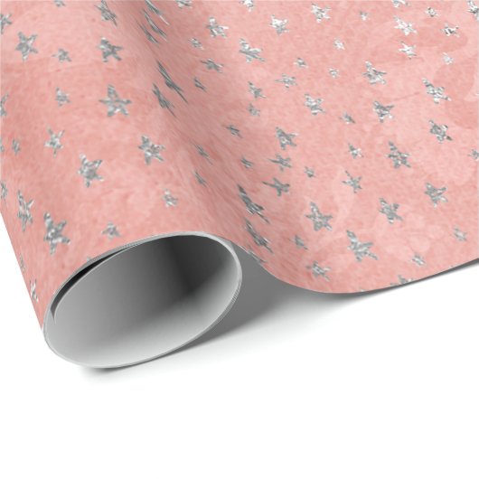 Korallensilber Peach Gray Metallic Blush Stars Con Geschenkpapier (Rolleneckpunkt)