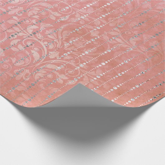 Korallensilber Peach Gray Metallic Pink Streifen P Geschenkpapier (Ecke)